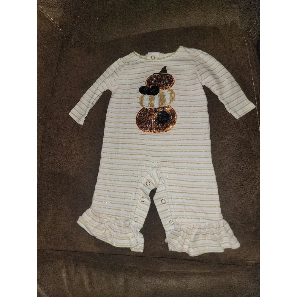 Mud pie fall Halloween pumpkin romper one piece outfit 0 3 months mudpie